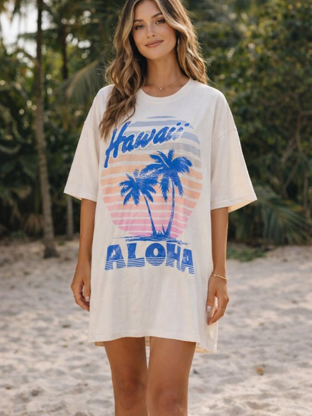 NWT Grayson Threads Aloha Hawaii Off-White T-Shirt Dress Women's Size L/XL